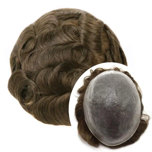 Vista 14 de Tupé de piel ultrafina para hombre, tupé invisible de poliuretano transparente de piel fina en V para hombres, sistema de reemplazo de cabello no #1