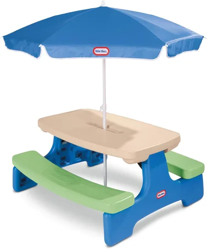 Vista 8 de Little Tikes Mesa de picnic con paraguas fácil de guardar, Multicolor