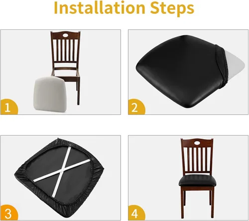 Vista 5 de Fuloon Fundas de asiento para sillas de comedor 4 piezas, funda de cojín de asiento de cuero sintético sólido impermeable y resistente al aceite