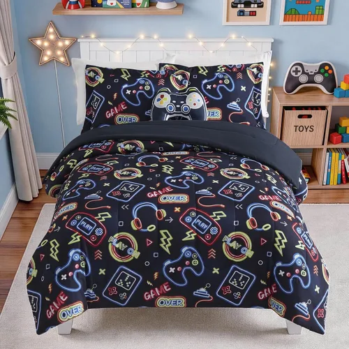 Vista 16 de Kaleido Space Juego de Edredón para Niños Tamaño Twin para Niños, Juego de Ropa de Cama de Juegos de Pelota que Brilla en la Oscuridad, 1 Edredón, 1