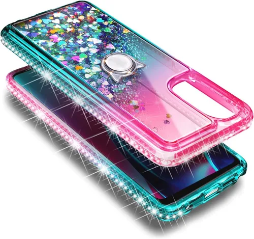 Vista 3 de NZND Diseñado para Motorola Moto G Stylus-5G-2022 (no compatible con la versión 4G) rosa/aguamarina, bonita cubierta líquida flotante con purpurina