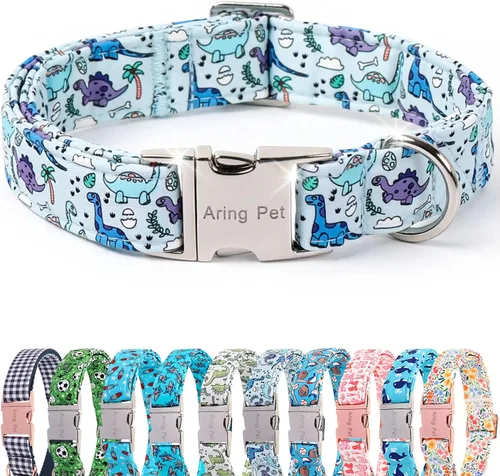 Vista 327 de Aring Pet Collar de algodón, ligero y ajustable, con hebilla de liberación rápida, para perros pequeños, medianos y grandes, para cachorros, S, Hoja