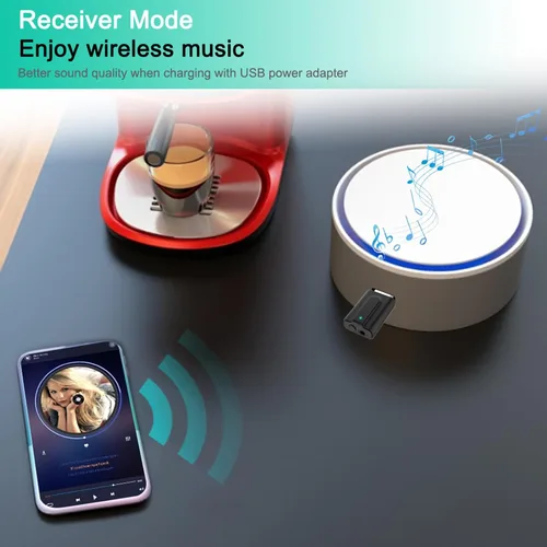 Vista 5 de Receptor transmisor USB Bluetooth 5.0, mini adaptador de audio inalámbrico 2 en 1, adaptador AUX Bluetooth de 0.138 in para TV, PC, auriculares
