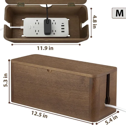 Vista 2 de ZhiYo Caja de gestión de cables de madera, caja organizadora de cables Marrón