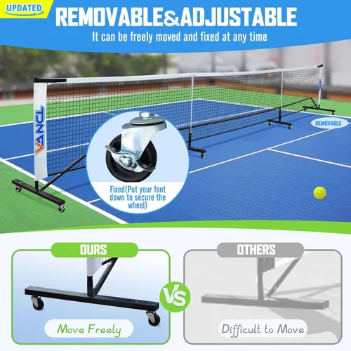 Vista 5 de Pro Pickleball Net Portable with Wheels – 22ft Heavy Duty Pickleball Net System with Sturdy Aluminum Frame for Outdoor & Indoor – Nylon Net &