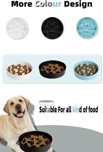 Vista 5 de Ceramic Fun - Cuenco de alimentación lenta de porcelana, cuenco de comedero lento para perros medianos (negro)