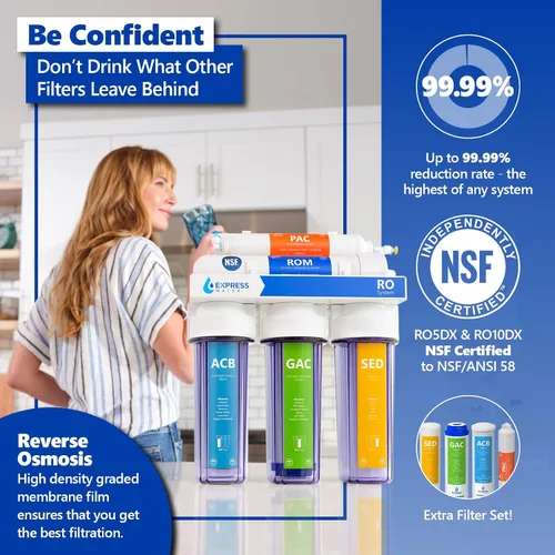 Vista 2 de Express Water Sistema de filtración de agua de ósmosis inversa Sistema de filtro de agua RO de 5 etapas con grifo y tanque Filtro de agua debajo