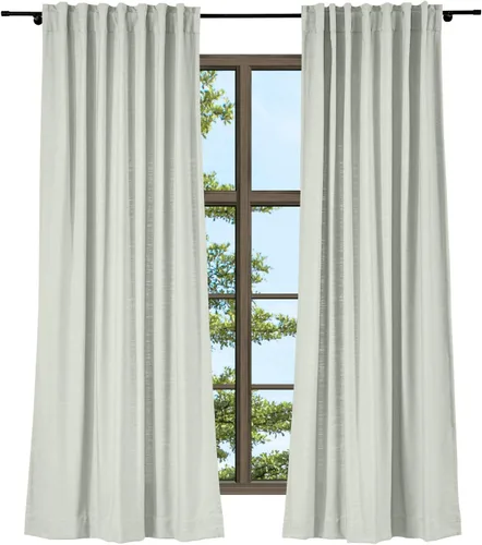 Vista 30 de TWOPAGES Cortina de lino beige sólido de algodón con pestaña trasera, elegante cortina natural para cocina (1 panel, 50 x 63 pulgadas)