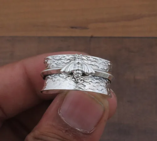 Vista 94 de Boho Spinner Ring, Mothers Day Gift, Silver 925 Women Ring, Sterling Silver 925 Ring, Fidget Spinner Ring,Women Silver Anxiety Ring