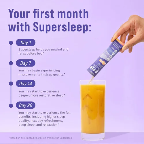 Vista 5 de Nello Supersleep - Mezcla de bebida de apoyo para dormir nocturno, Ashwagandha, Maizinol, L-glicina, glicinato de magnesio, melocotón Dream