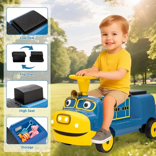 Vista 3 de Tren de paseo de 2 plazas y 12 V para niños con asiento abatible Azul