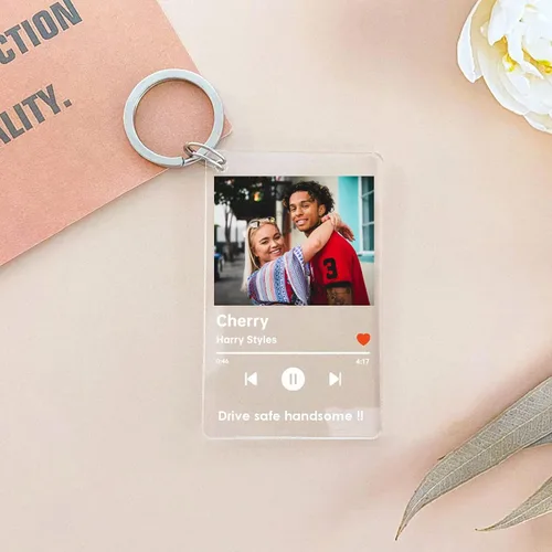 Vista 4 de Llavero de fotos acrílico personalizado, llavero de música Spotify personalizado con código escaneable, regalo para parejas, amigos, regalo para él