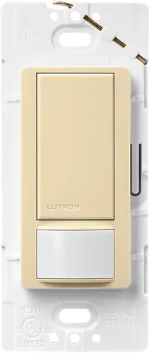 Vista 23 de Lutron Maestro Interruptor de luz con sensor de movimiento y placa de pared para baño, garaje, lavandería, cualquier bombilla, sensor de ocupación