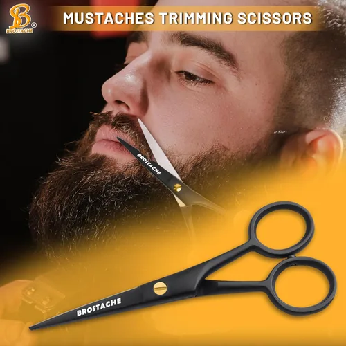 Vista 6 de Tijeras profesionales para barba y bigote de 5 pulgadas, tijeras de acero alemán para barba vienen con peine para bigote, peine para barba y bolsa
