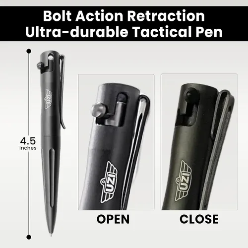 Vista 3 de UZI Bolígrafo táctico de acción de perno, ultra duradero de aluminio para aeronaves (UZI-Tacpen15-GM) para escribir bolígrafo táctico de metal