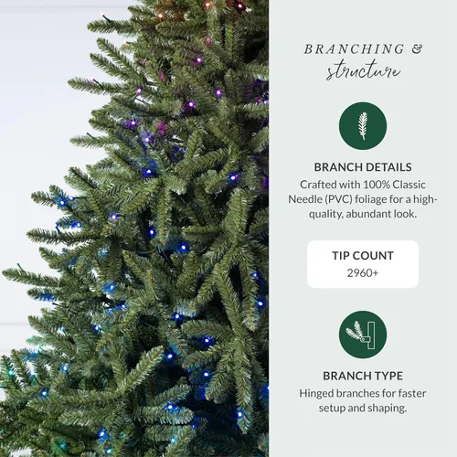 Vista 4 de Balsam Hill árbol de Navidad artificial, tradicional y prémium preiluminado, de 7.5 pies, pícea azul clásica con LED parpadeantes para espectáculo