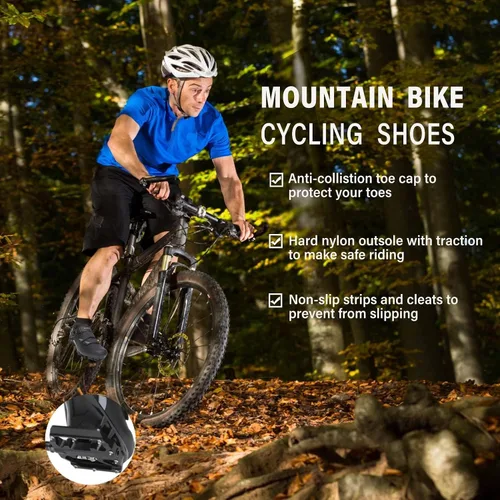 Vista 3 de Kyedoo Zapatos de bicicleta de montaña para hombre, zapatos de ciclismo MTB con hebilla de trinquete rápida, compatible con pedal del sistema SPD