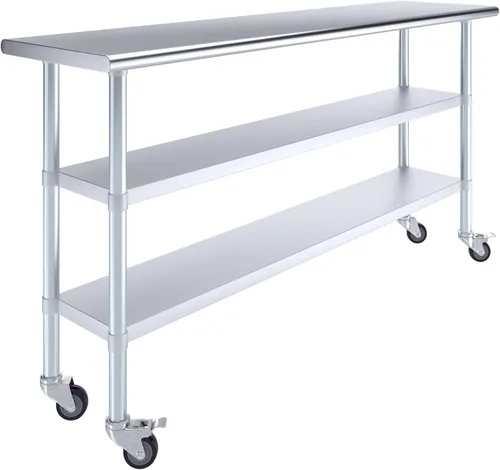 Vista 19 de AmGood Stainless Steel Work Table with 2 Shelves and Casters Metal Utility Table On Wheels