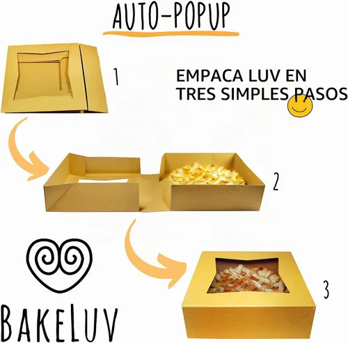 Vista 4 de BAKELUV Paquete de 100 cajas de panadería marrones de 8 x 8 x 2.5 pulgadas con ventana, cajas de galletas, pasteles, postres, golosinas, alimentos