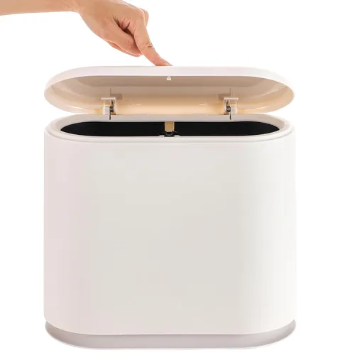 Vista 6 de Cubo de basura rectangular delgado de plástico negro con tapa de presión, cubo de basura estrecho de 12 litros / 3.2 galones con tapa emergente