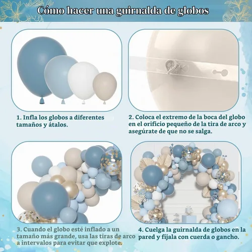 Vista 3 de Kit de Guirnalda de Arco de Globos Azul Polvoriento Ouddy Party, Diferentes Tamaños 18 12 10 5 Pulgadas Azul Polvoriento Arena Blanco Azul Bebé