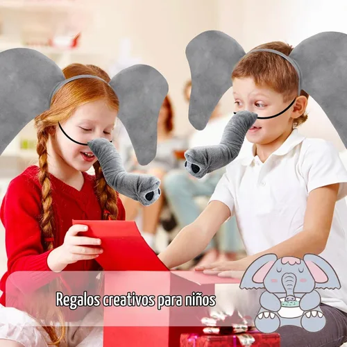 Vista 5 de Baaxxango 4 piezas de disfraz de elefante para niños, diadema de orejas de elefante, corbata de moño y cola, accesorios de disfraz de elefante