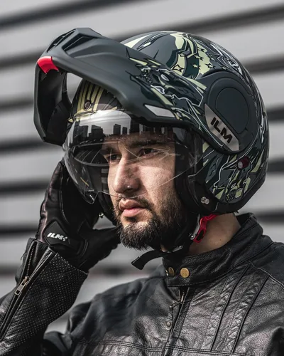 Vista 8 de ILM Casco modular de motocicleta vintage de cara completa para adultos y hombres, ATV UTV con protector de barbilla reversible de 180° DOT