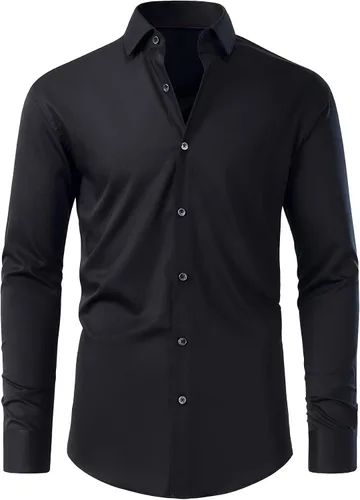 Vista 2 de Gollnwe Camisa de vestir elástica de bambú para hombre con puños franceses