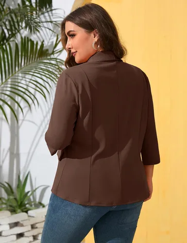 Vista 5 de Blazer casual con bolsillos para mujer, talla grande, para oficina, frente abierto, manga 34, cárdigans, chaqueta de trabajo