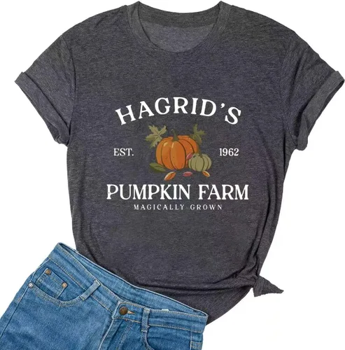 Vista 10 de Woffccrd - Camisetas divertidas con estampado de calabaza y leopardo para mujer, camisetas gráficas de manga corta de Halloween para mujer