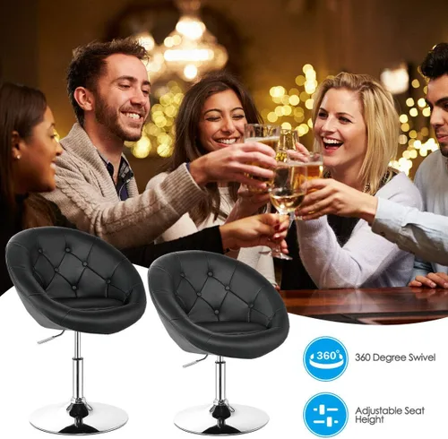 Vista 6 de HAPPYGRILL Silla de tocador, taburetes de bar giratorios con marco cromado y respaldo redondo copetudo, silla de maquillaje de altura ajustable