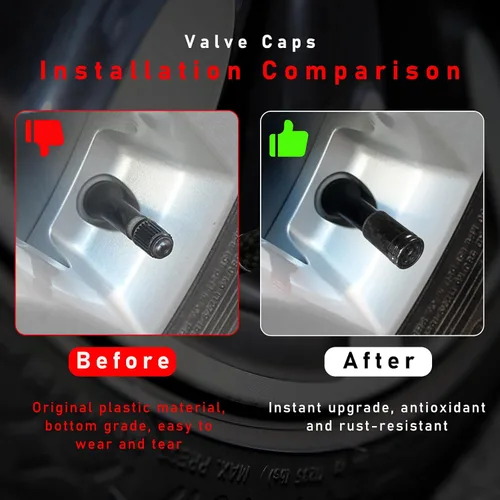 Vista 5 de Ziciner 4 piezas de cubiertas de tapones de válvula de neumático, tornillos de tapa de aire de vástago de válvula de rueda de carbono para llantas
