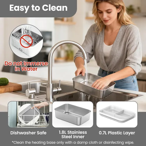 Vista 6 de Herrfilk Fiambrera eléctrica inalámbrica para adultos, calentador de alimentos portátil recargable de 1.8 L/61 onzas, lonchera 4 en 1 calentada