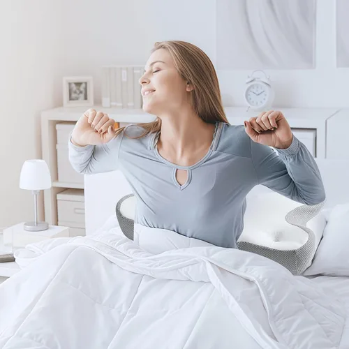 Vista 9 de Almohada cervical, almohadas cervicales de contorno de espuma viscoelástica para dormir con funda de almohada, soporte ergonómico de 5 zonas