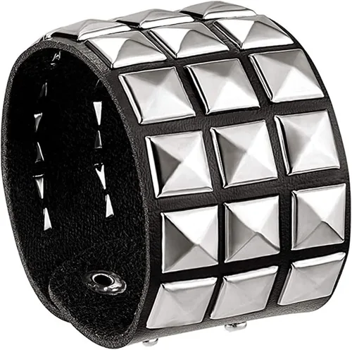 Vista 7 de eYLun Pulsera de cuero para hombres y mujeres, pulseras punk, pulsera ajustable de roca, 2 piezas