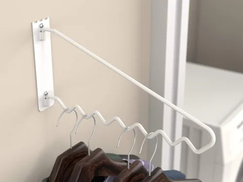 Vista 4 de ClosetMaid Barra de valet colgante para instalación en pared o puerta, accesorios incluidos, diseño plegable, acero duradero, color blanco