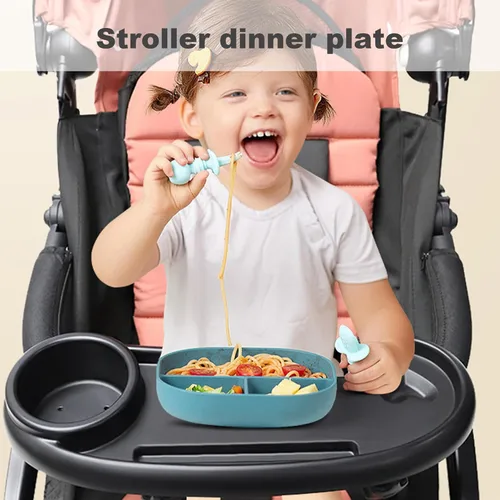 Vista 2 de 1 bandeja de aperitivos para cochecito de bebé con soporte para tazas y soporte para teléfono, bandeja universal para refrigerios, bandeja extraíble