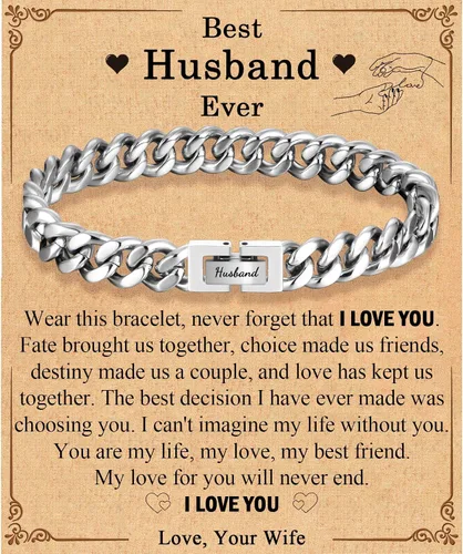 Vista 13 de Regalos para papá, hijo, nieto, tío sobrino, hermano, marido, novio, regalos para hombres y niños, pulsera de eslabones de cadena cubana, regalos