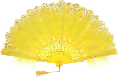 Vista 8 de BABEYOND Abanico de plumas de marabú estilo vintage de los años 20, abanico plegable de mano estilo flapper para disfraz y baile
