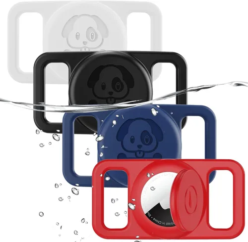 Vista 7 de Paquete de 2 soportes impermeables para collar de perro AirTag compatibles con Apple AirTag, soporte de silicona oculto para Airtag Tracker negro