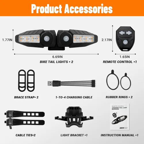 Vista 7 de Señales de giro para bicicleta con proyector, 5 modos de luz trasera de bicicleta recargable por USB, control remoto, impermeable, dividida, ebike