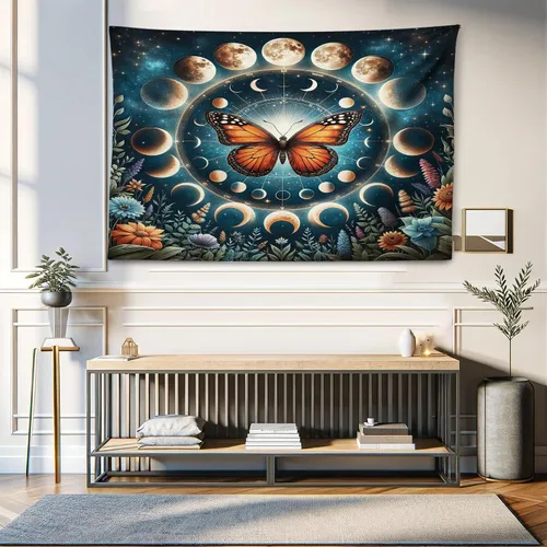 Vista 114 de Ambesonne Tapiz de hongos, atmósfera psicodélica, escena astral estrellada con motivos orientales trippy, decoración de tela para colgar en la pared
