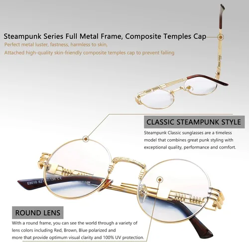 Vista 3 de DeBuff Gafas de sol retro redondas steampunk hippie