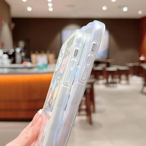 Vista 6 de Funda compatible con iPhone 11 Pro Max, bonito diseño de caricaturas florales de oso de fresa para mujeres y niñas, funda estética kawaii delgada