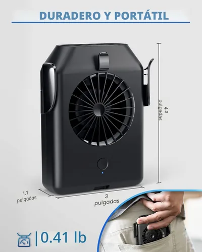 Vista 4 de Stsase Ventilador portátil de 10000 mAh recargable, mini ventilador de cintura con máximo tiempo de trabajo de 24 horas, 3 velocidades, 5100 rpm