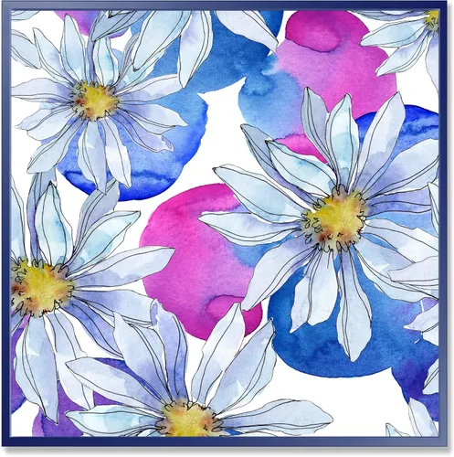 Vista 21 de DesignQ Lienzo enmarcado tradicional con flores silvestres azules con hojas verdes II