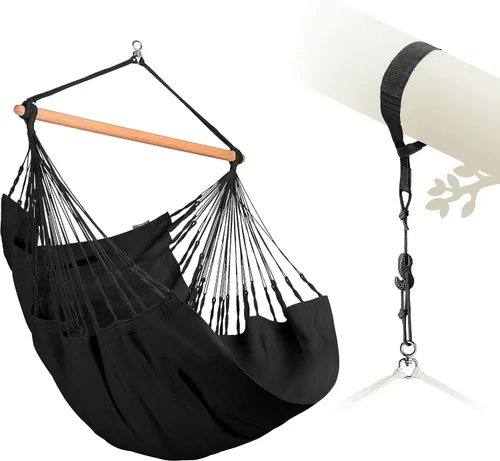 Vista 37 de LA SIESTA® - Silla Hamaca Grande y Cómoda de Algodón Habana & CasaMount - Silla Colgante con Kit de Suspensión para Paredes, Techos y Vigas Café
