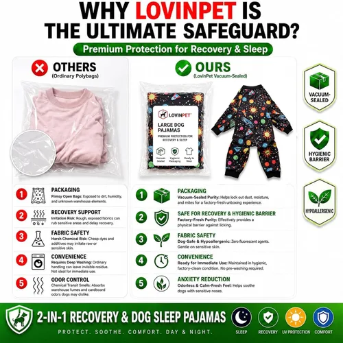Vista 3 de LovinPet Monos para perros grandes: Pijamas para perros grandes, postoperatorio/cuidado de heridas, tela elástica ligera, estampado negro