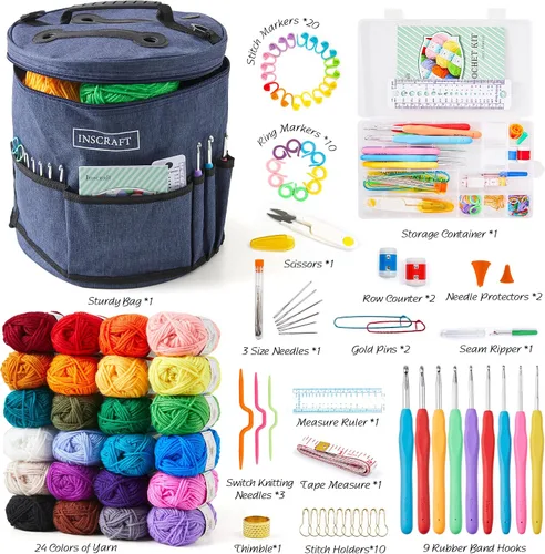 Vista 2 de Kit de Ganchillo INSCRAFT para Principiantes Adultos Niños - Gran Kit de Inicio de Tejido para Artesanía Colorida para Profesionales, Haz Proyectos