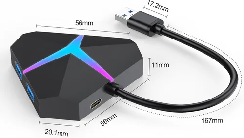 Vista 6 de Hub de puerto USB múltiple, transferencia de datos de alta velocidad de 5 Gbps USB 3.0, adaptador multipuerto expansor de 4 puertos, extensor